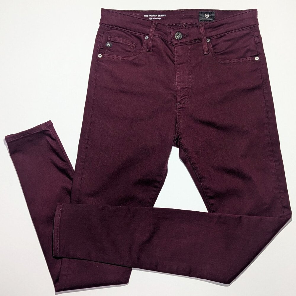 AG ADRIANO GOLDSCHMIED Burgundy Maroon THE FARRAH SKINNY HIGH-RISE Jeans 27